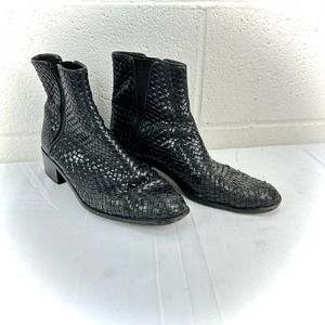 Vintage Cole Haan Black Basket Weave Leather Ankle Boots Women’s Sz 9.5